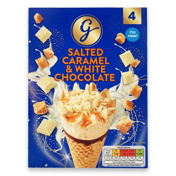 Gianni's Salted Caramel & White Chocolate Ice Cream Cones 4x73g